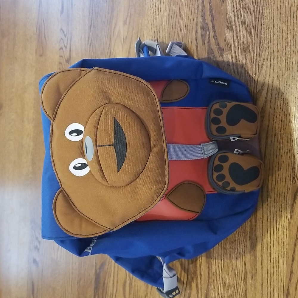L.L. Bean Blue and Brown Kids Bear Backpack
